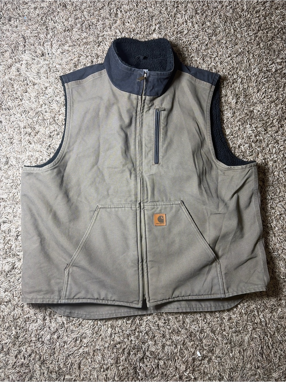 Carhartt V33-239 Men’s XL Sherpa Lined Sandstone Duck Work Vest Light Brown